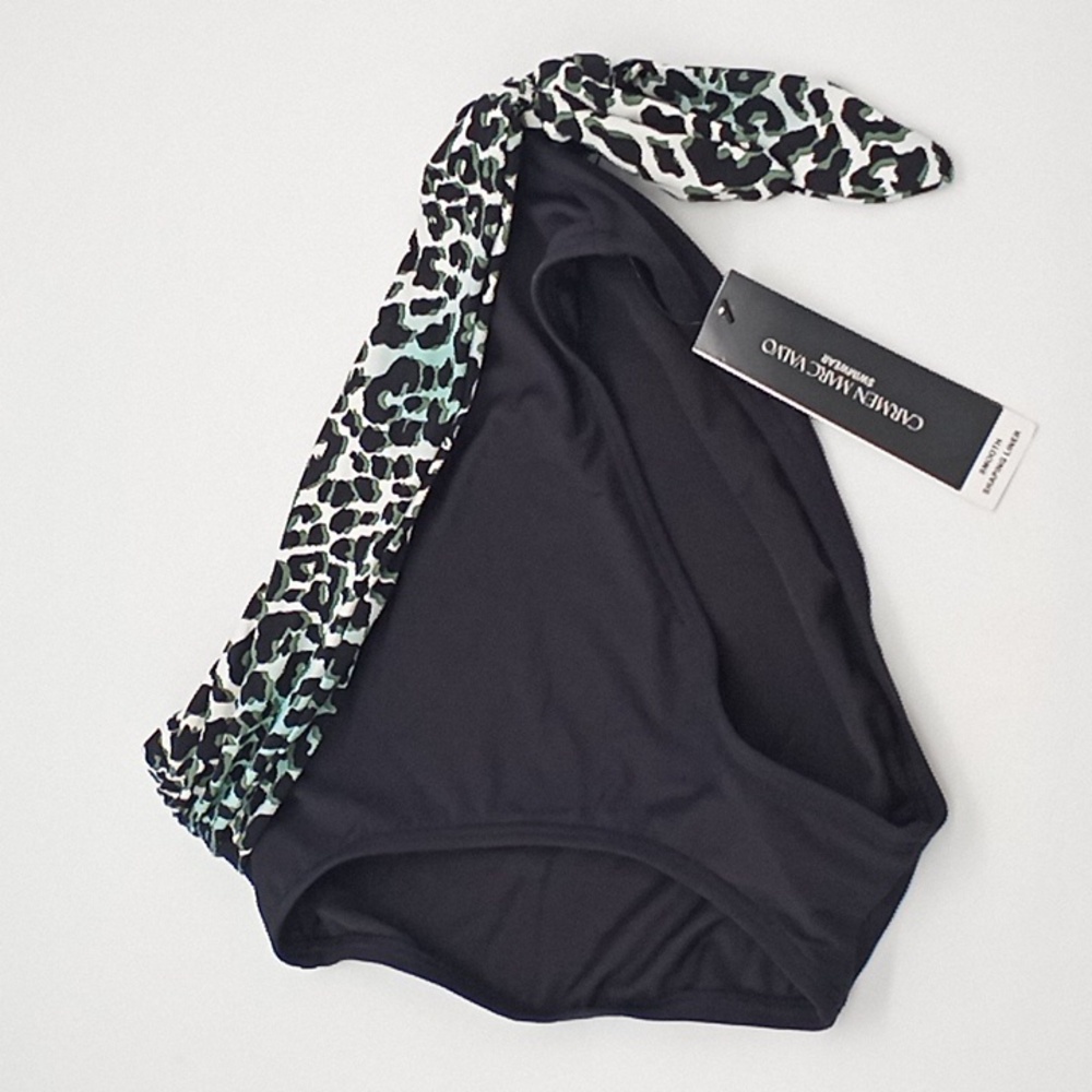 Carmen Marc Valvo Isola Jaguar Scarf Tie High Waist Bikini Bottom Black S